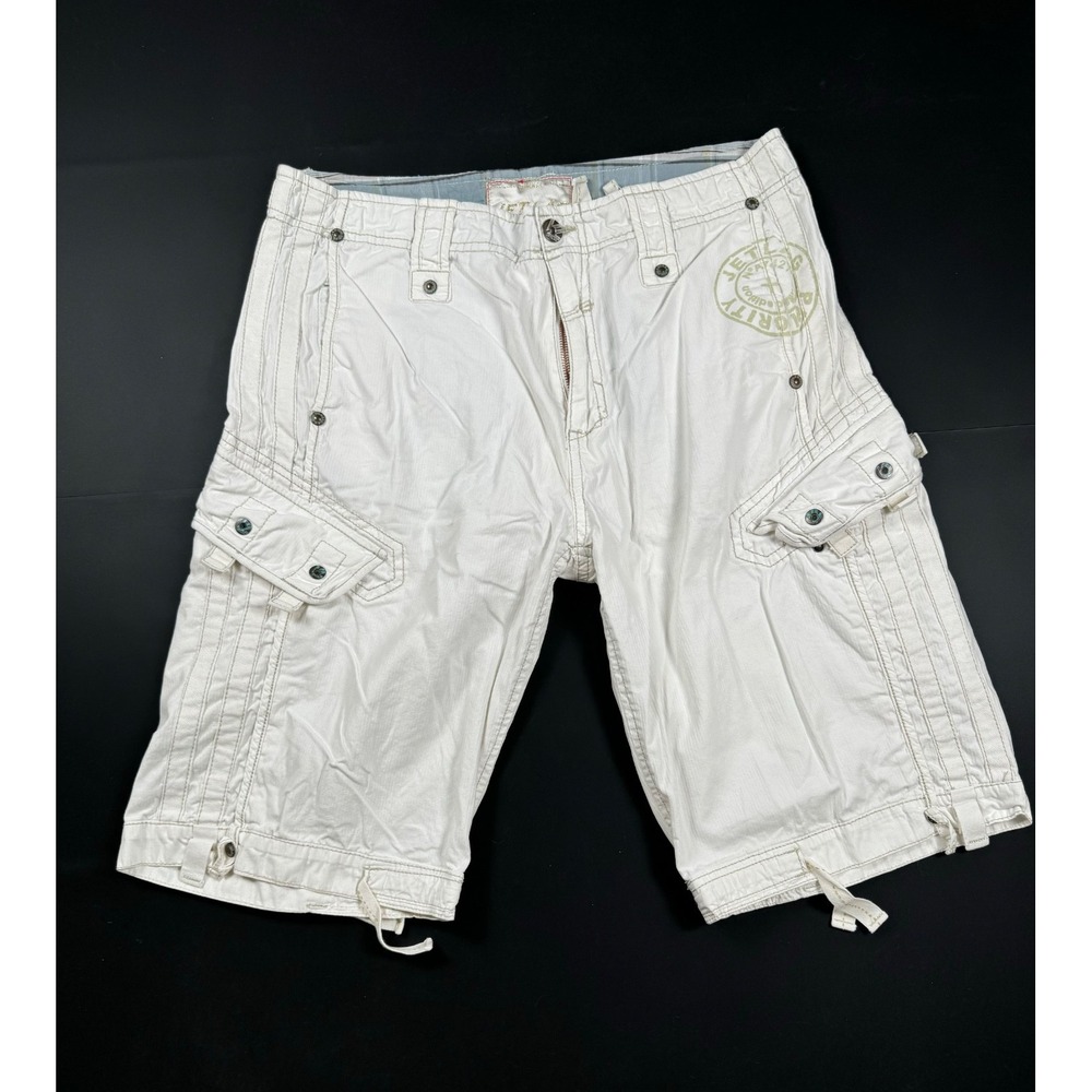 Jet Lag Men's Cargo Shorts Size 36 White Y2K Utility Multi Pocket 100% Cotton